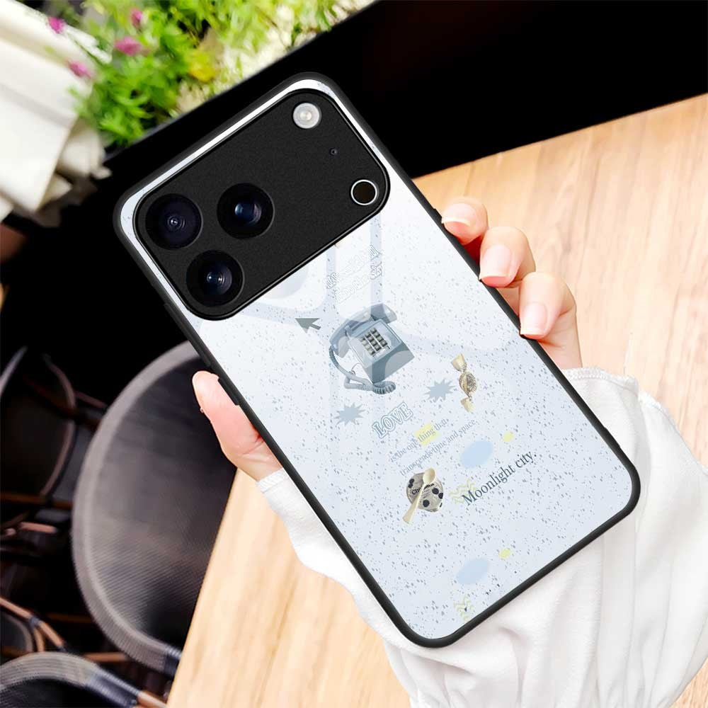 For iPhone 17 Pro Max Case PC TPU Tempered Glass Pattern Printing Anti Drop Phone Back Cover - B0254