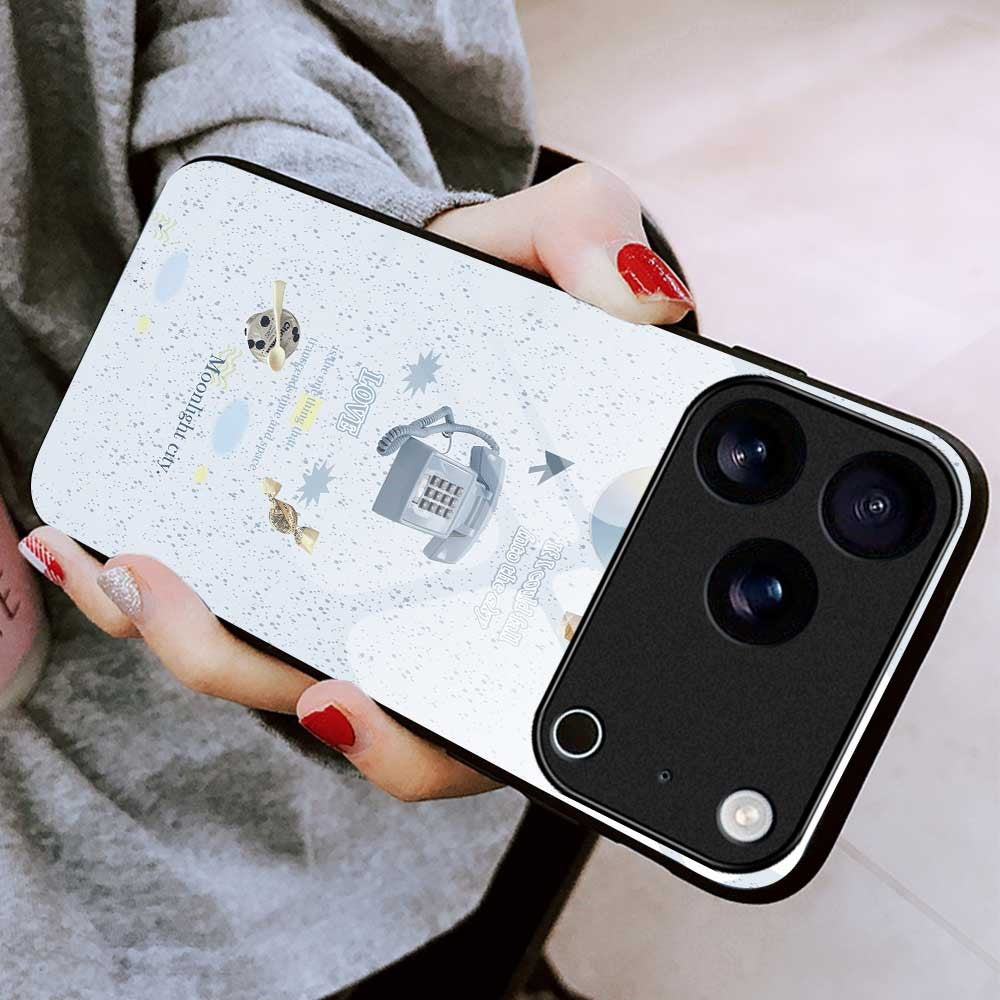 For iPhone 17 Pro Max Case PC TPU Tempered Glass Pattern Printing Anti Drop Phone Back Cover - B0254