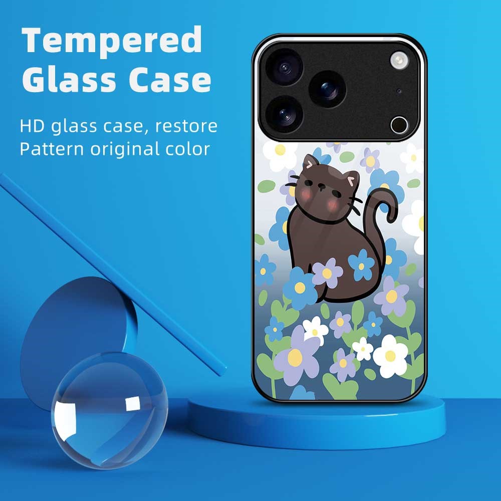 For iPhone 17 Pro Max Case PC TPU Tempered Glass Pattern Printing Anti Drop Phone Back Cover - B0255