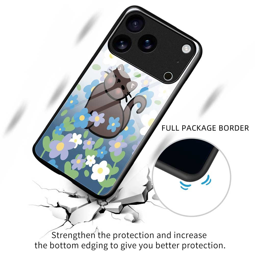 For iPhone 17 Pro Max Case PC TPU Tempered Glass Pattern Printing Anti Drop Phone Back Cover - B0255