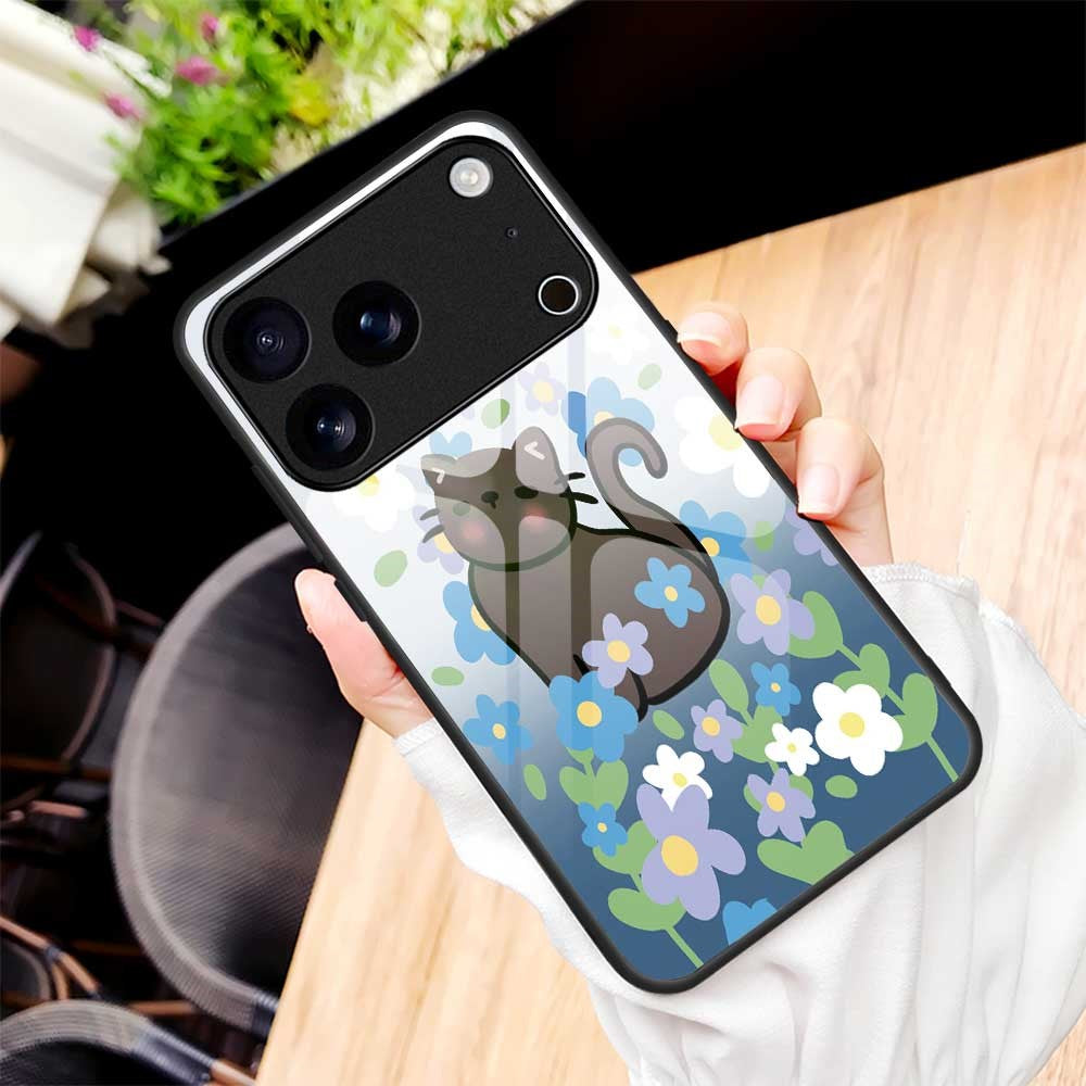 For iPhone 17 Pro Max Case PC TPU Tempered Glass Pattern Printing Anti Drop Phone Back Cover - B0255