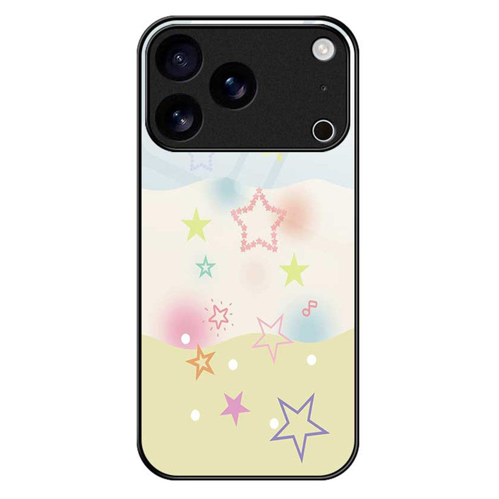 For iPhone 17 Pro Max Case PC TPU Tempered Glass Pattern Printing Anti Drop Phone Back Cover - B0257