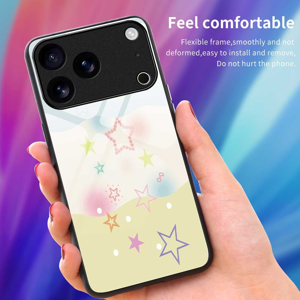 For iPhone 17 Pro Max Case PC TPU Tempered Glass Pattern Printing Anti Drop Phone Back Cover - B0257