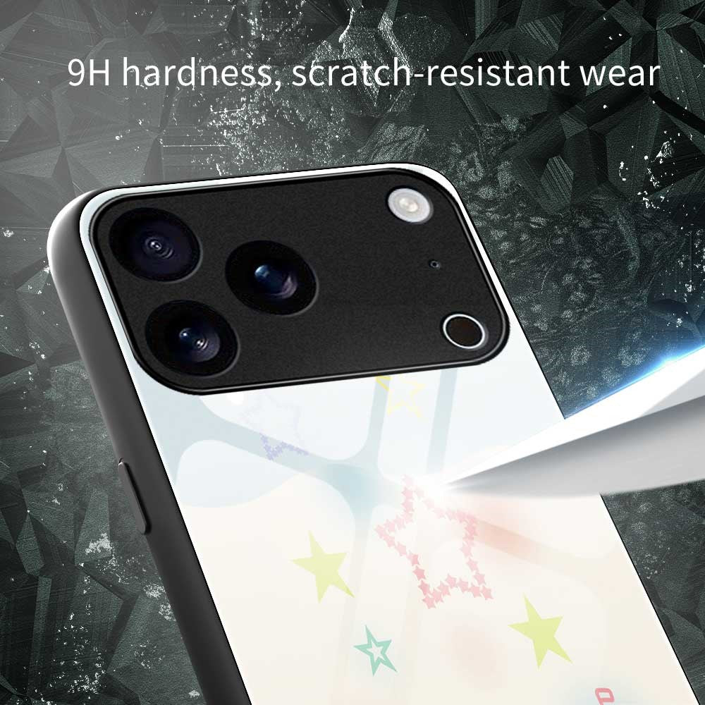 For iPhone 17 Pro Max Case PC TPU Tempered Glass Pattern Printing Anti Drop Phone Back Cover - B0257