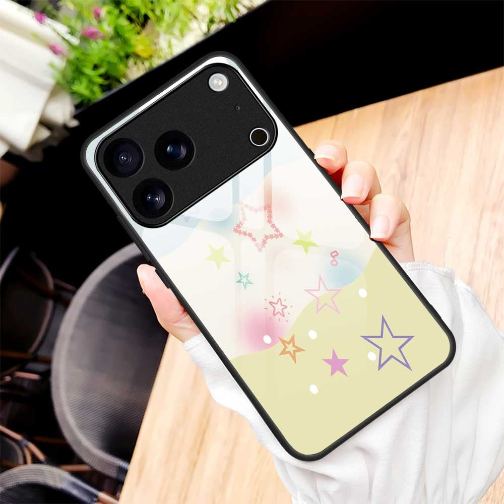 For iPhone 17 Pro Max Case PC TPU Tempered Glass Pattern Printing Anti Drop Phone Back Cover - B0257