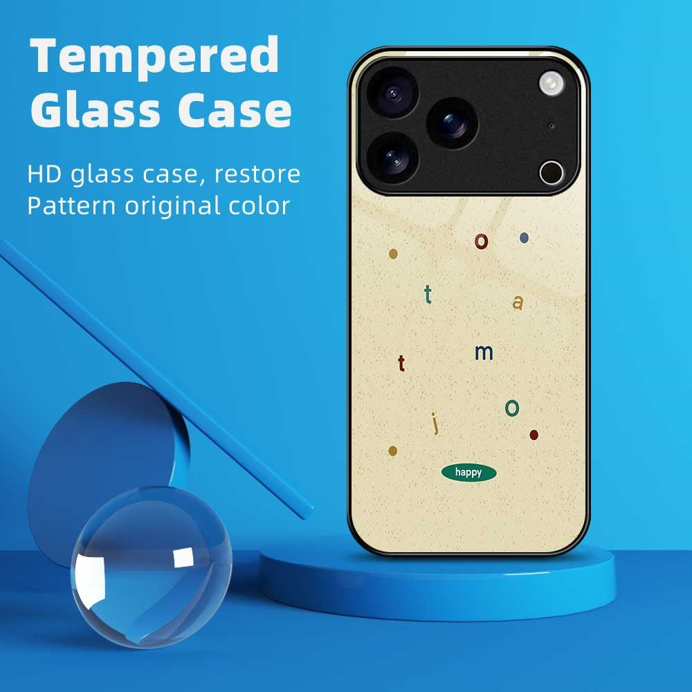 For iPhone 17 Pro Max Case PC TPU Tempered Glass Pattern Printing Anti Drop Phone Back Cover - B0258