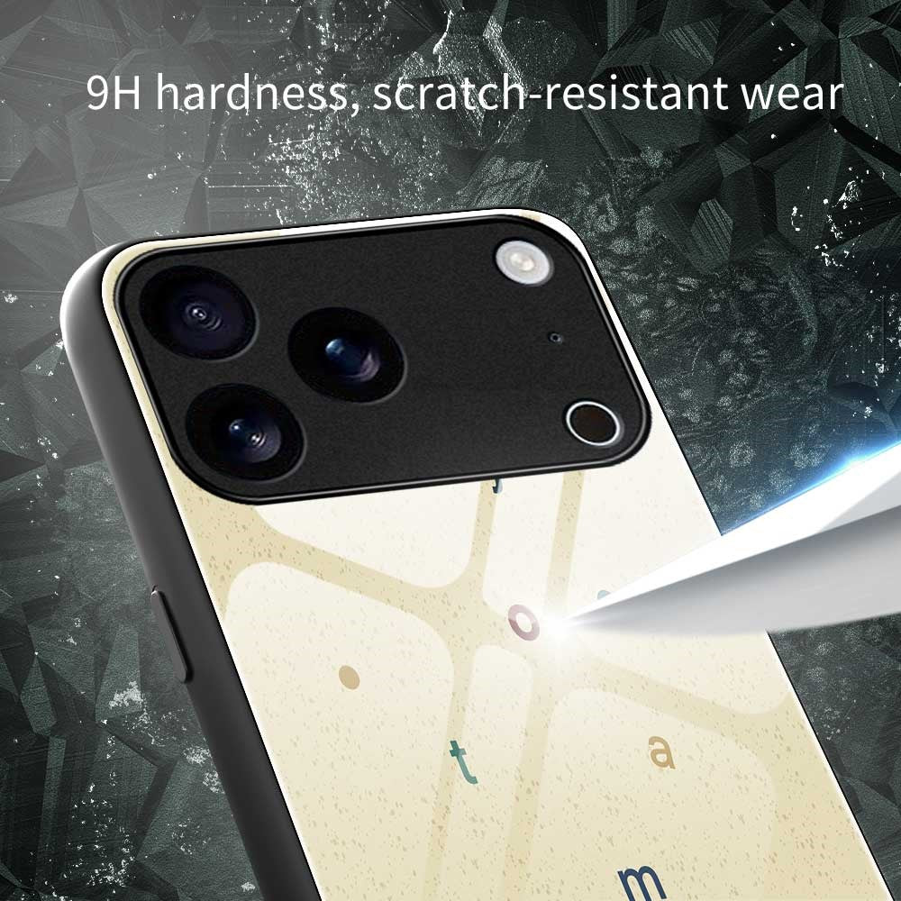 For iPhone 17 Pro Max Case PC TPU Tempered Glass Pattern Printing Anti Drop Phone Back Cover - B0258