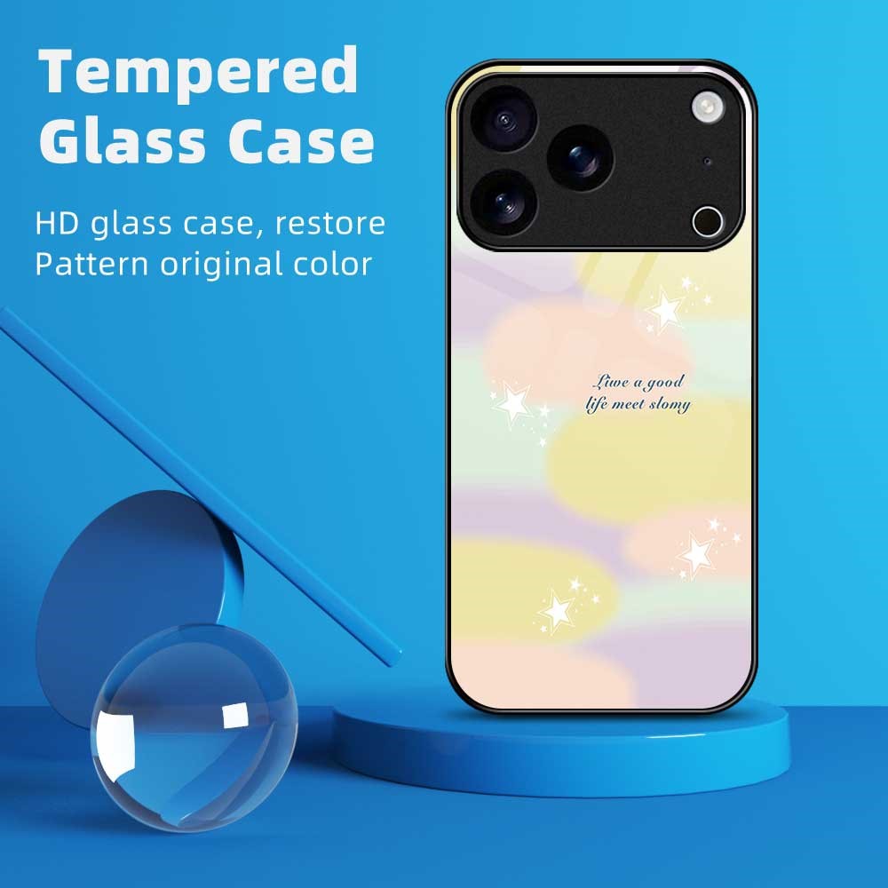 For iPhone 17 Pro Max Case PC TPU Tempered Glass Pattern Printing Anti Drop Phone Back Cover - B0260