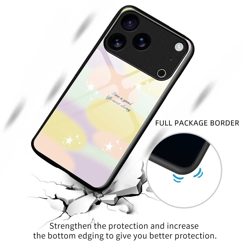 For iPhone 17 Pro Max Case PC TPU Tempered Glass Pattern Printing Anti Drop Phone Back Cover - B0260