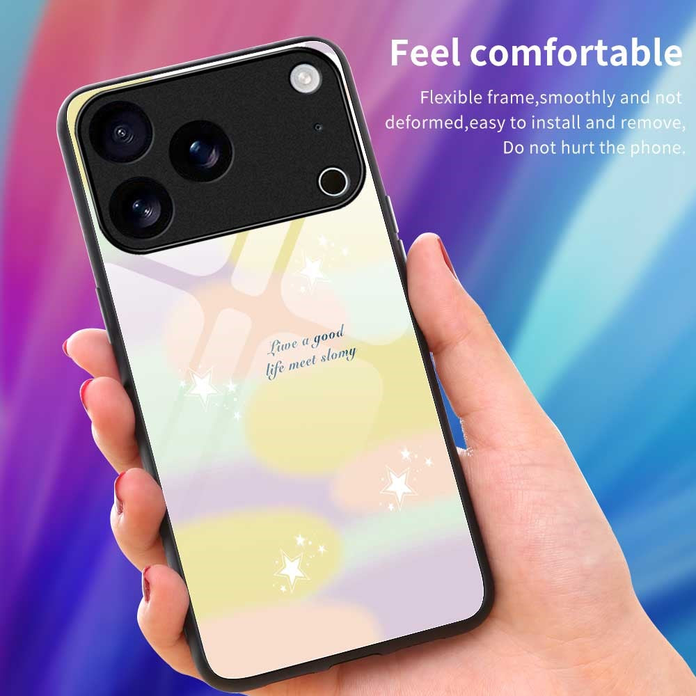 For iPhone 17 Pro Max Case PC TPU Tempered Glass Pattern Printing Anti Drop Phone Back Cover - B0260