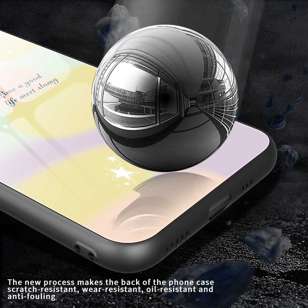 For iPhone 17 Pro Max Case PC TPU Tempered Glass Pattern Printing Anti Drop Phone Back Cover - B0260