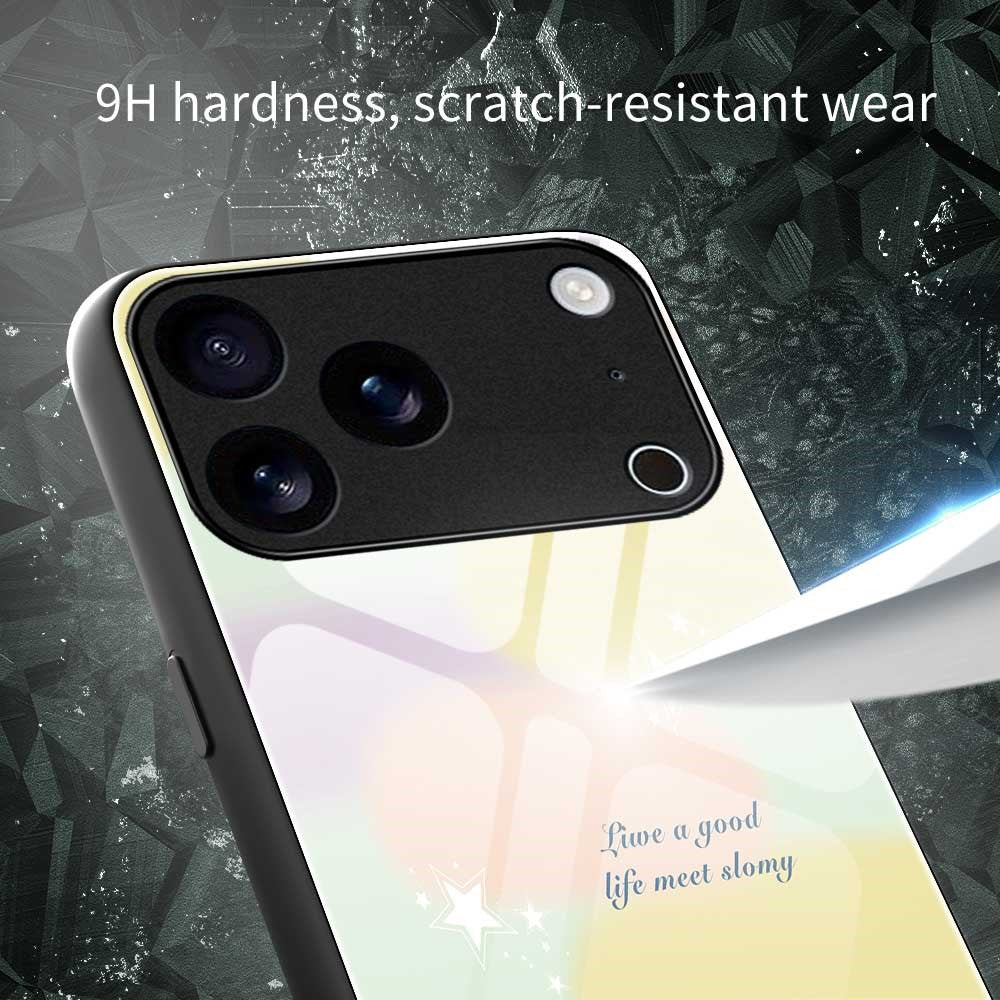 For iPhone 17 Pro Max Case PC TPU Tempered Glass Pattern Printing Anti Drop Phone Back Cover - B0260