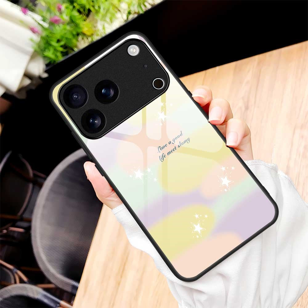 For iPhone 17 Pro Max Case PC TPU Tempered Glass Pattern Printing Anti Drop Phone Back Cover - B0260