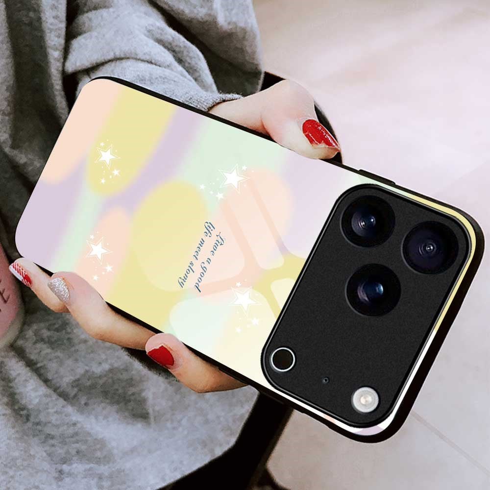 For iPhone 17 Pro Max Case PC TPU Tempered Glass Pattern Printing Anti Drop Phone Back Cover - B0260