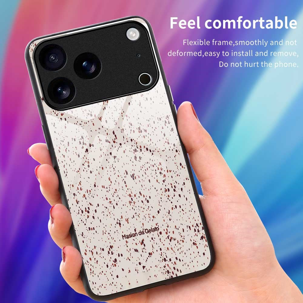 For iPhone 17 Pro Max Case PC TPU Tempered Glass Pattern Printing Anti Drop Phone Back Cover - B0261