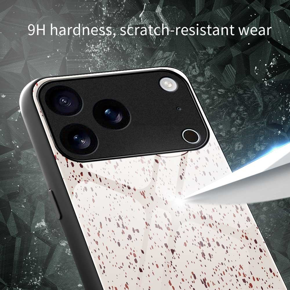 For iPhone 17 Pro Max Case PC TPU Tempered Glass Pattern Printing Anti Drop Phone Back Cover - B0261