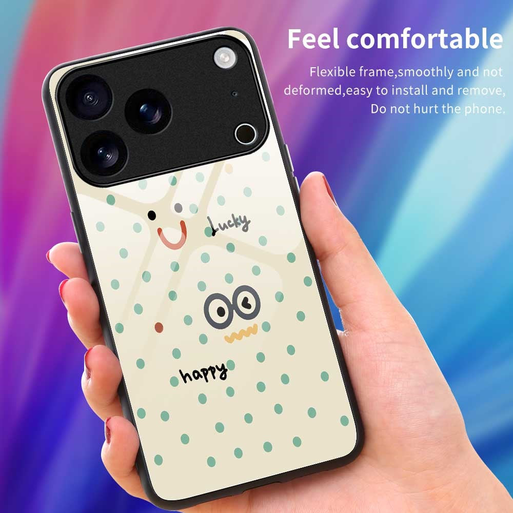 For iPhone 17 Pro Max Case PC TPU Tempered Glass Pattern Printing Anti Drop Phone Back Cover - B0263