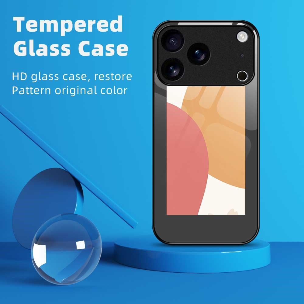 For iPhone 17 Pro Max Case PC TPU Tempered Glass Pattern Printing Anti Drop Phone Back Cover - B0265