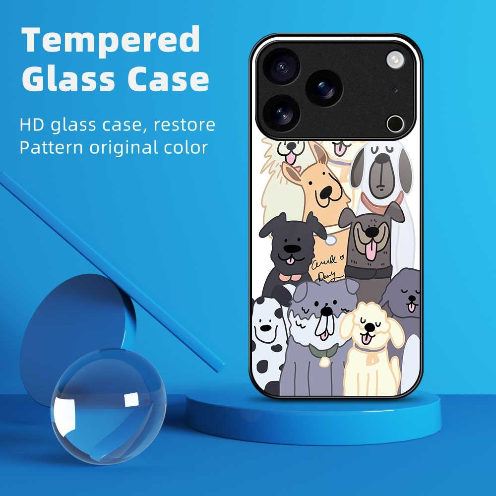For iPhone 17 Pro Max Case PC TPU Tempered Glass Pattern Printing Anti Drop Phone Back Cover - B0266