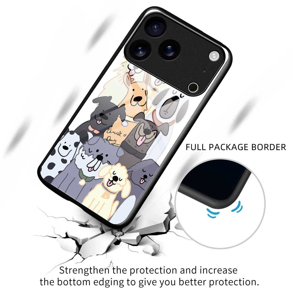 For iPhone 17 Pro Max Case PC TPU Tempered Glass Pattern Printing Anti Drop Phone Back Cover - B0266