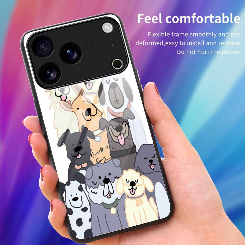 For iPhone 17 Pro Max Case PC TPU Tempered Glass Pattern Printing Anti Drop Phone Back Cover - B0266