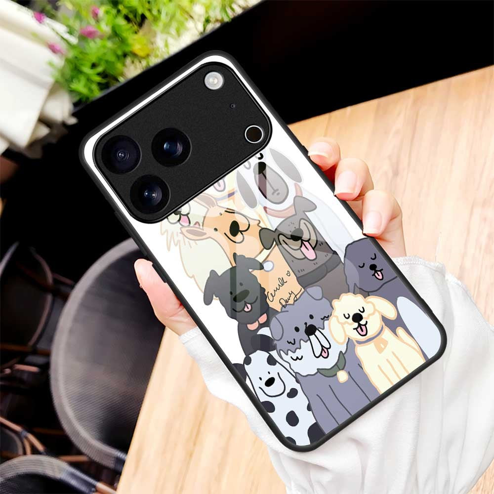 For iPhone 17 Pro Max Case PC TPU Tempered Glass Pattern Printing Anti Drop Phone Back Cover - B0266