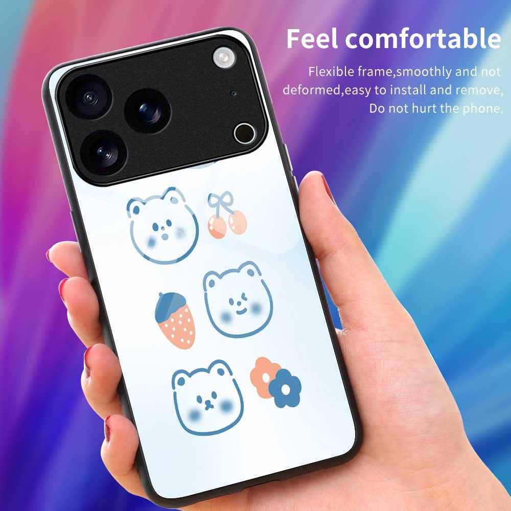 For iPhone 17 Pro Max Case PC TPU Tempered Glass Pattern Printing Anti Drop Phone Back Cover - B0267