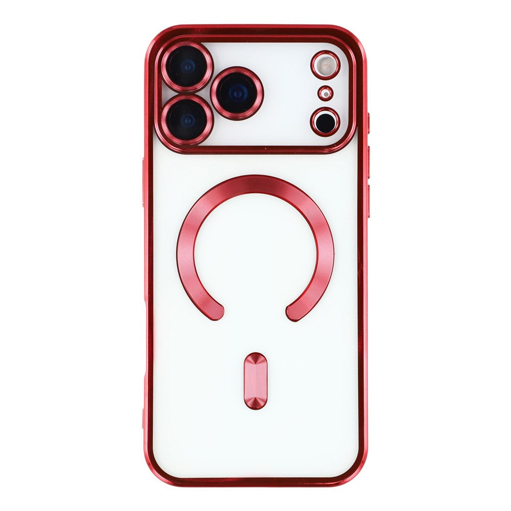 For iPhone 17 Pro Max Case Compatible with MagSafe Electroplated TPU Phone Cover with Lens Film - Red
