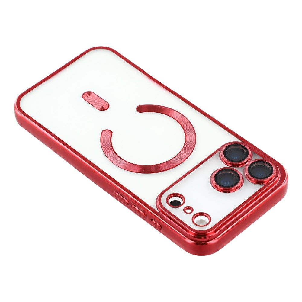 For iPhone 17 Pro Max Case Compatible with MagSafe Electroplated TPU Phone Cover with Lens Film - Red