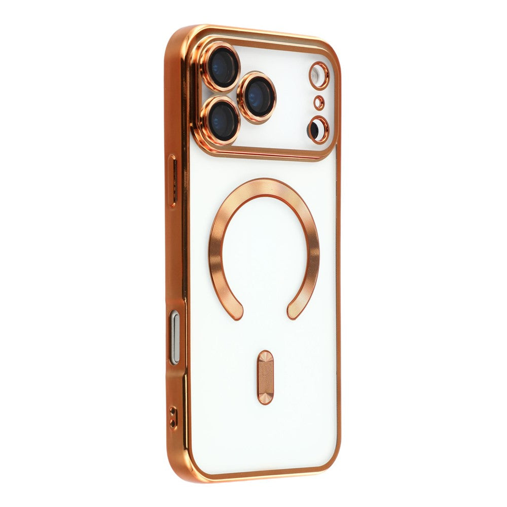 For iPhone 17 Pro Max Case Compatible with MagSafe Electroplated TPU Phone Cover with Lens Film - Orange