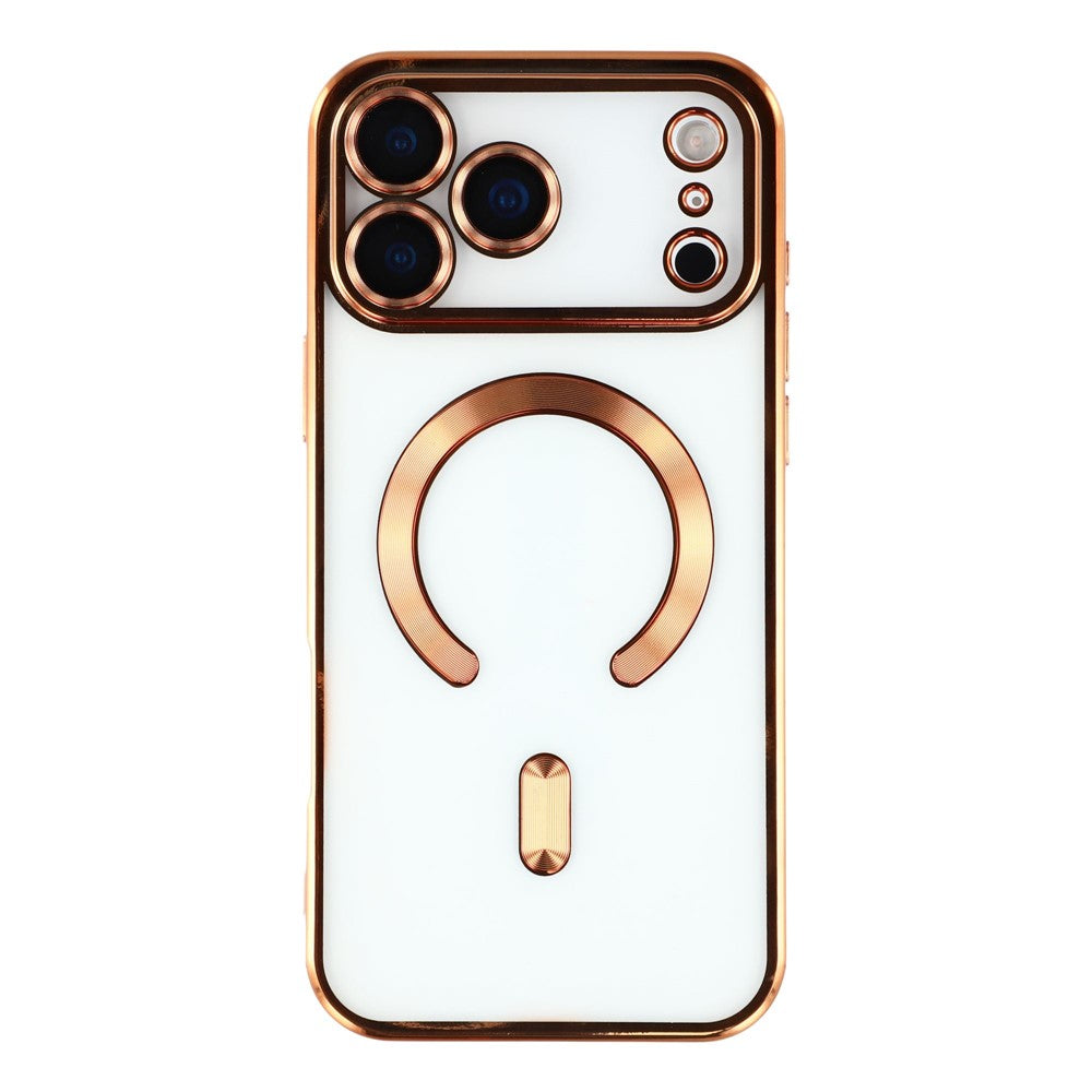 For iPhone 17 Pro Max Case Compatible with MagSafe Electroplated TPU Phone Cover with Lens Film - Orange