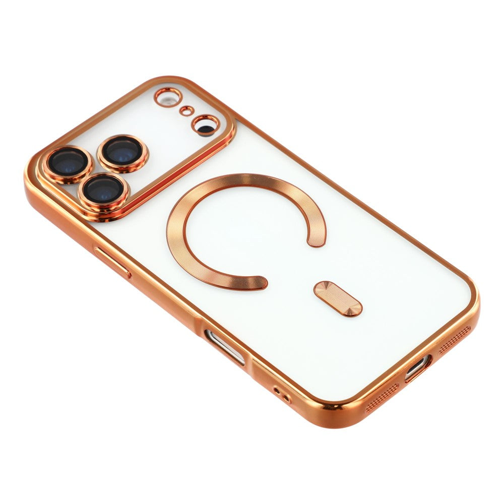 For iPhone 17 Pro Max Case Compatible with MagSafe Electroplated TPU Phone Cover with Lens Film - Orange