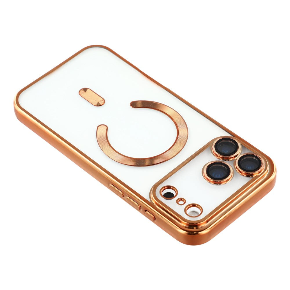 For iPhone 17 Pro Max Case Compatible with MagSafe Electroplated TPU Phone Cover with Lens Film - Orange