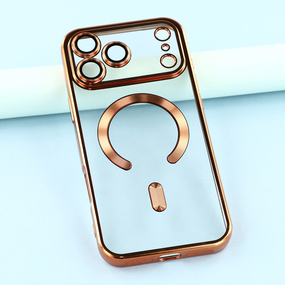 For iPhone 17 Pro Max Case Compatible with MagSafe Electroplated TPU Phone Cover with Lens Film - Orange