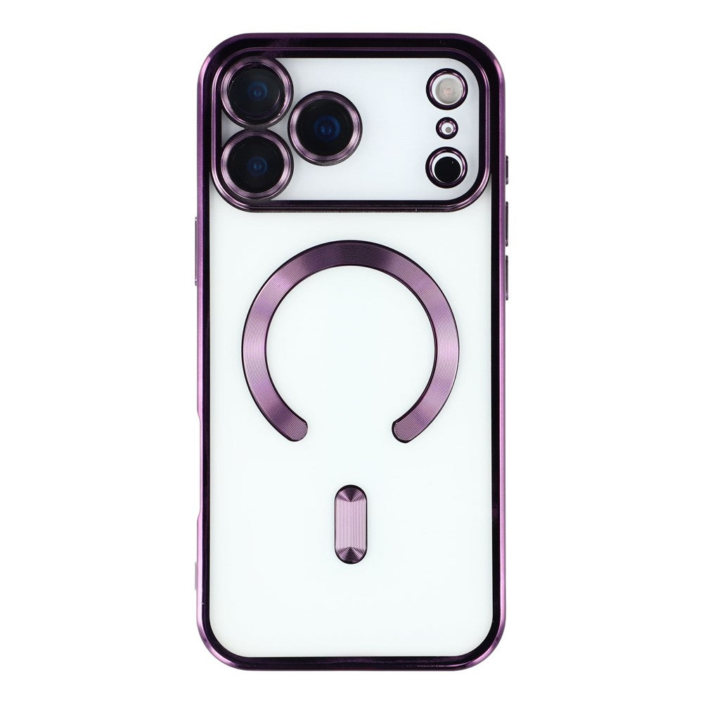 For iPhone 17 Pro Max Case Compatible with MagSafe Electroplated TPU Phone Cover with Lens Film - Purple