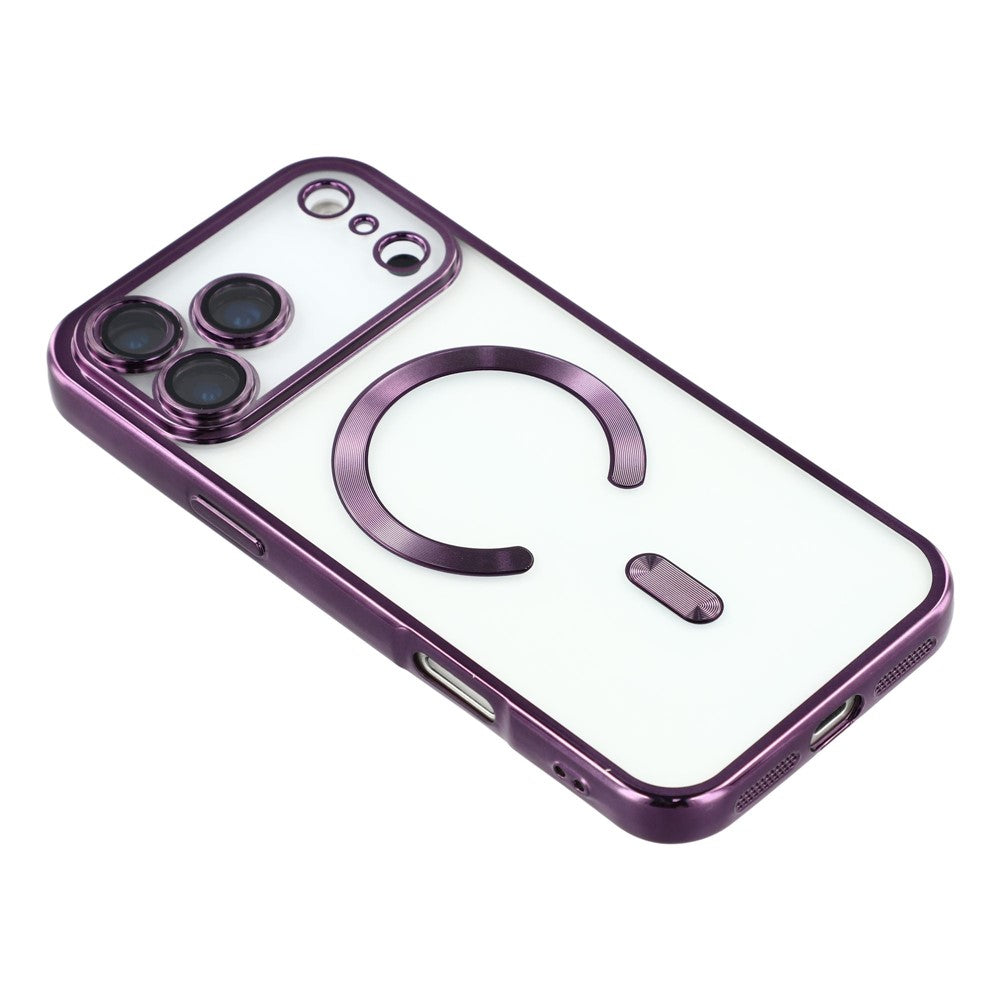 For iPhone 17 Pro Max Case Compatible with MagSafe Electroplated TPU Phone Cover with Lens Film - Purple