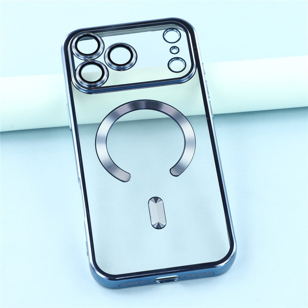 For iPhone 17 Pro Max Case Compatible with MagSafe Electroplated TPU Phone Cover with Lens Film - Sky Blue