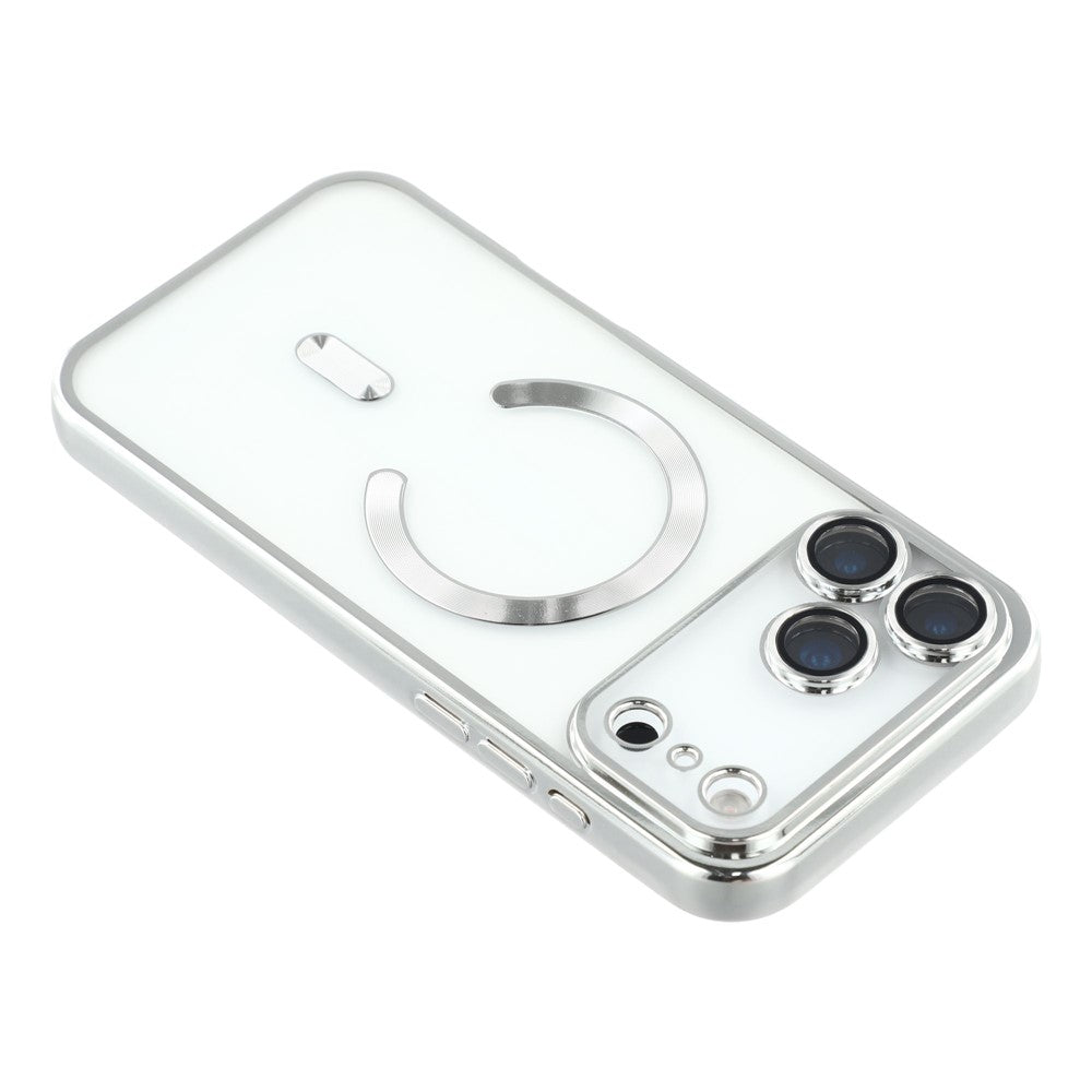 For iPhone 17 Pro Max Case Compatible with MagSafe Electroplated TPU Phone Cover with Lens Film - Silver