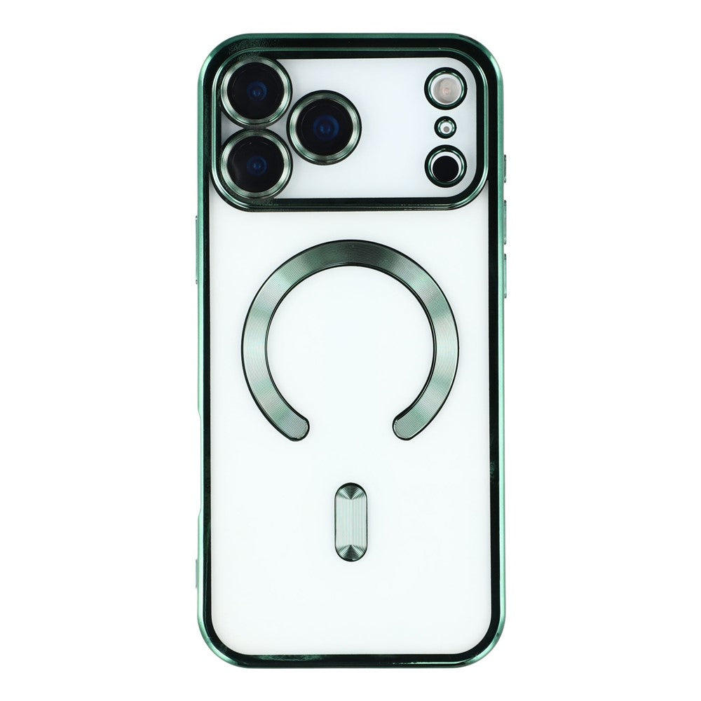 For iPhone 17 Pro Max Case Compatible with MagSafe Electroplated TPU Phone Cover with Lens Film - Green
