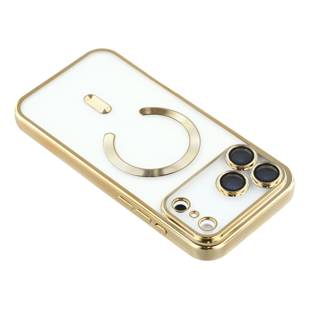 For iPhone 17 Pro Max Case Compatible with MagSafe Electroplated TPU Phone Cover with Lens Film - Gold
