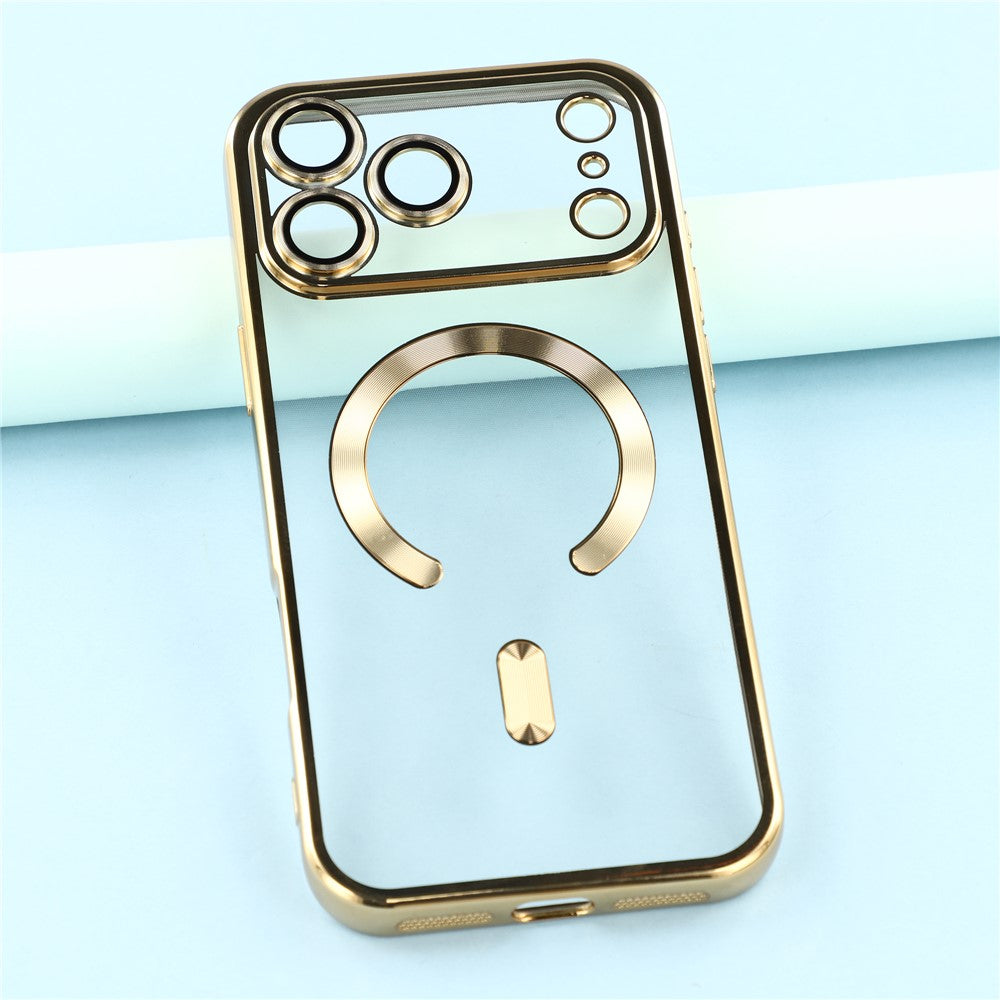 For iPhone 17 Pro Max Case Compatible with MagSafe Electroplated TPU Phone Cover with Lens Film - Gold