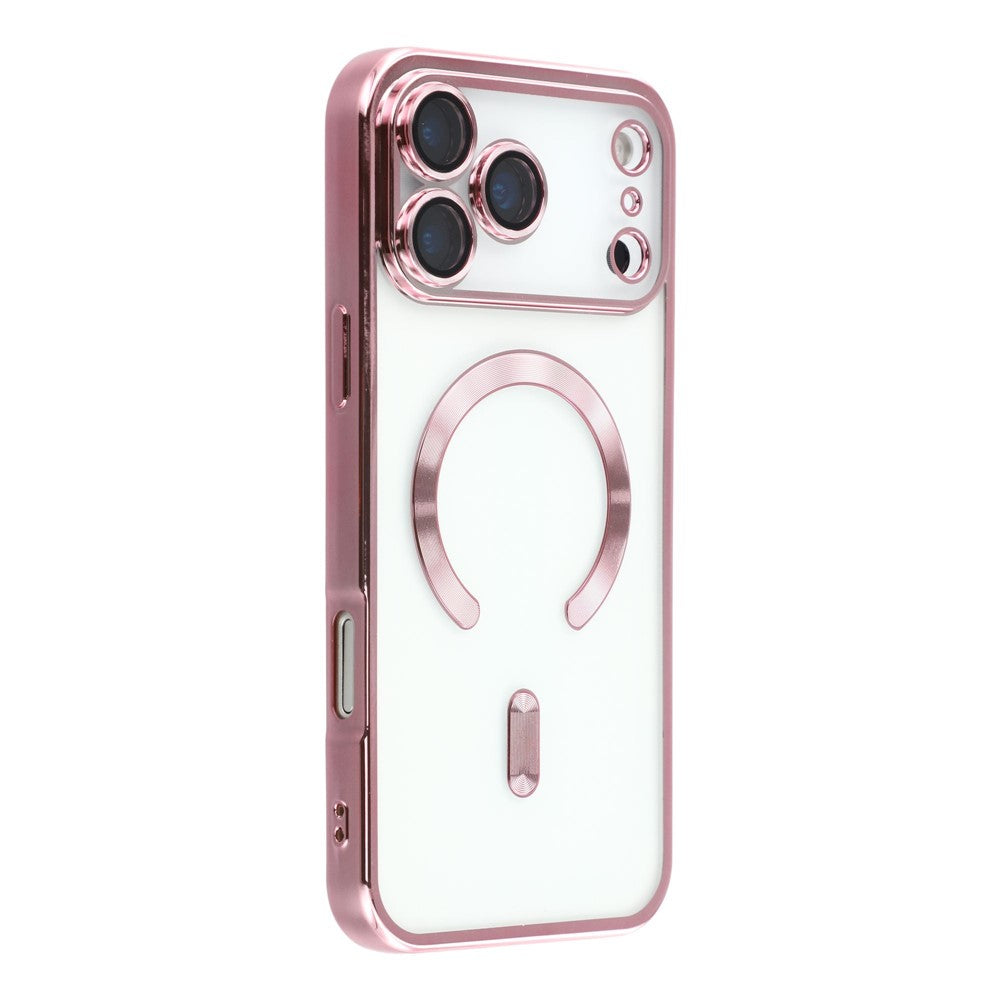 For iPhone 17 Pro Max Case Compatible with MagSafe Electroplated TPU Phone Cover with Lens Film - Pink
