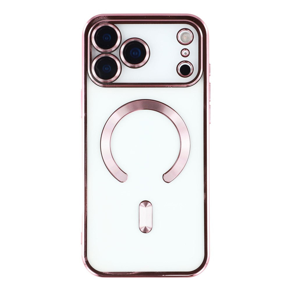 For iPhone 17 Pro Max Case Compatible with MagSafe Electroplated TPU Phone Cover with Lens Film - Pink
