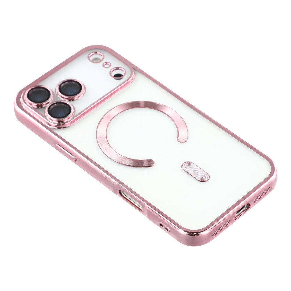 For iPhone 17 Pro Max Case Compatible with MagSafe Electroplated TPU Phone Cover with Lens Film - Pink