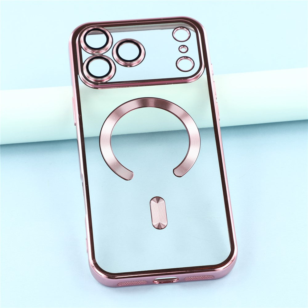 For iPhone 17 Pro Max Case Compatible with MagSafe Electroplated TPU Phone Cover with Lens Film - Pink