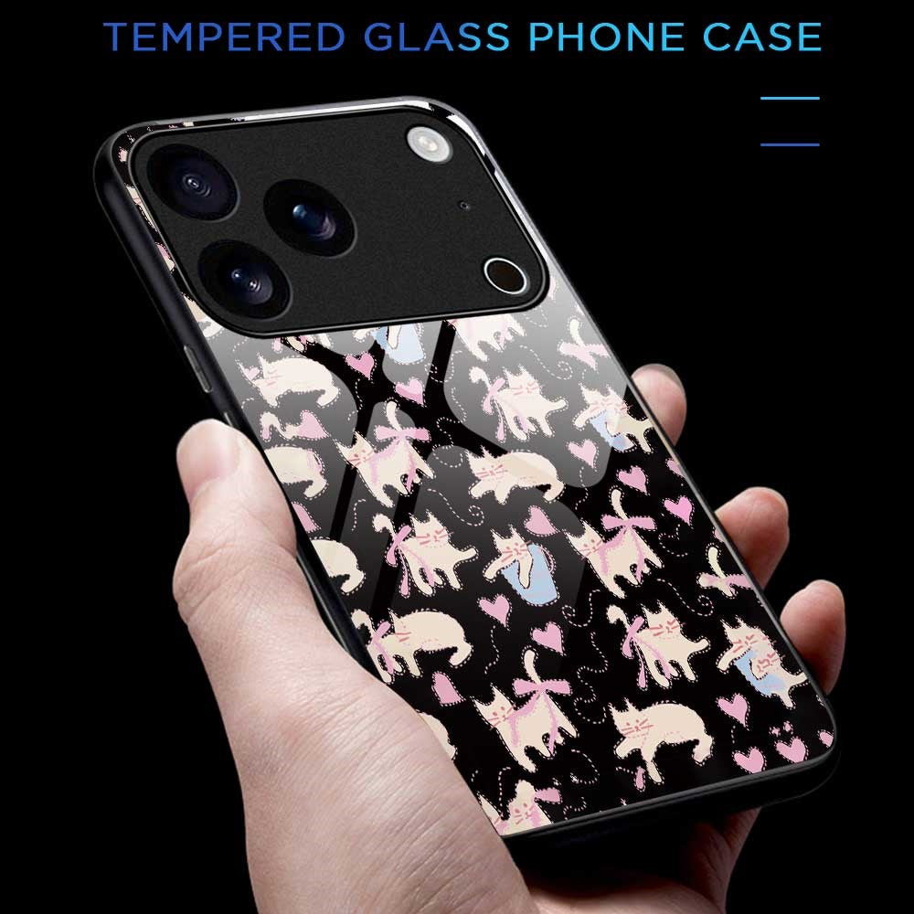 For iPhone 17 Pro Max Case PC TPU Tempered Glass Pattern Printing Slim Phone Back Cover - B0269