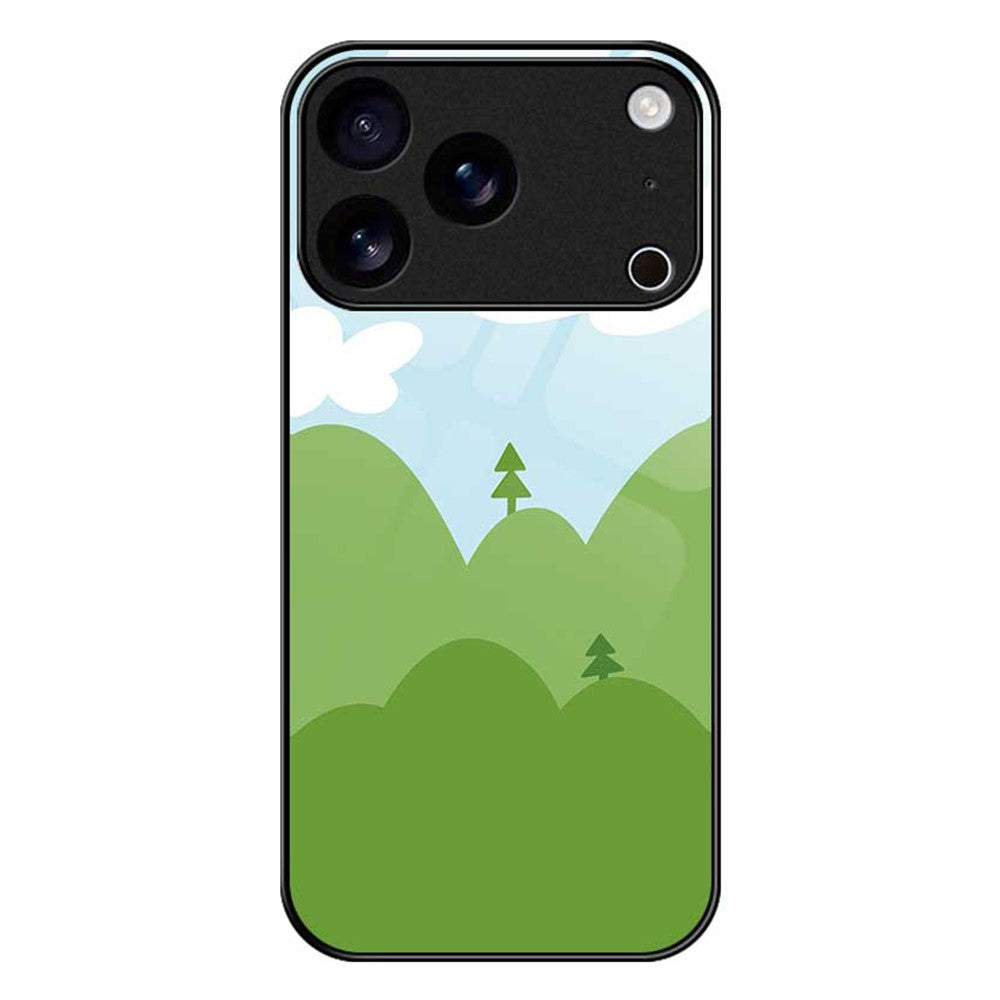 For iPhone 17 Pro Max Case PC TPU Tempered Glass Pattern Printing Slim Phone Back Cover - B0270