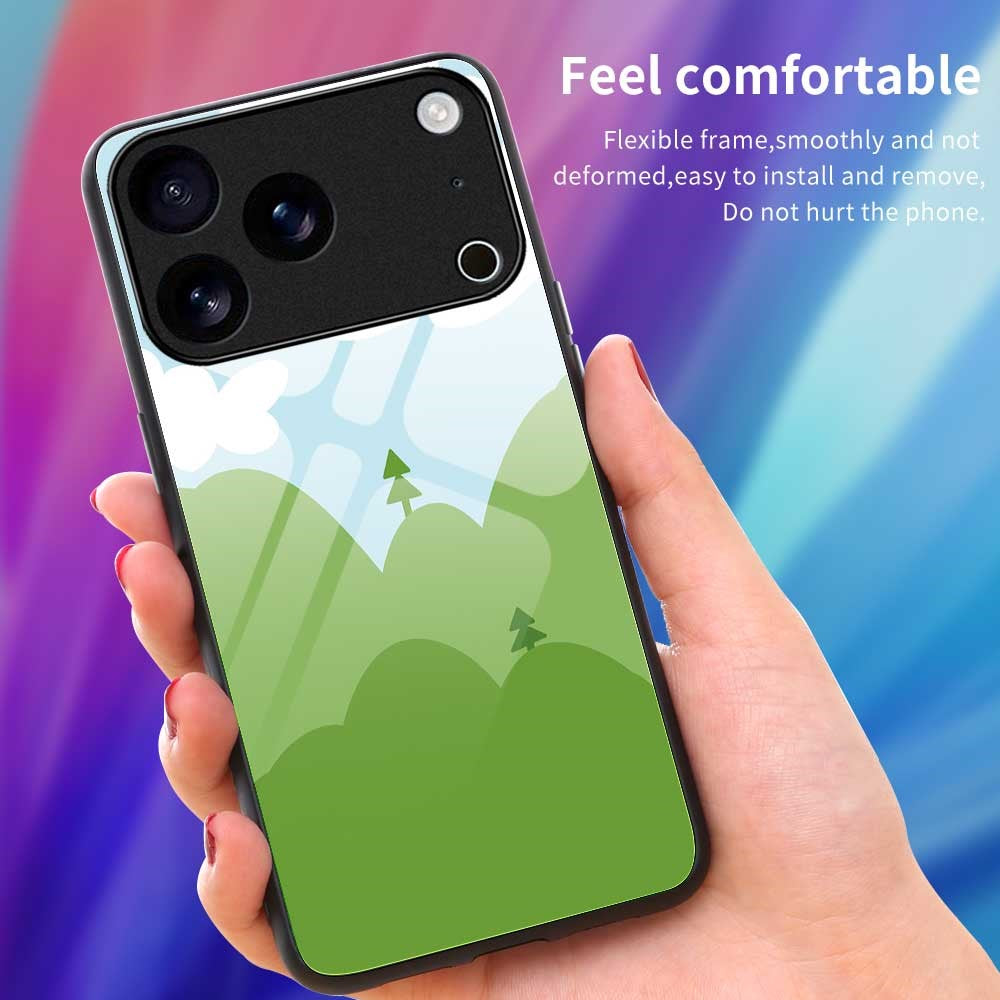 For iPhone 17 Pro Max Case PC TPU Tempered Glass Pattern Printing Slim Phone Back Cover - B0270