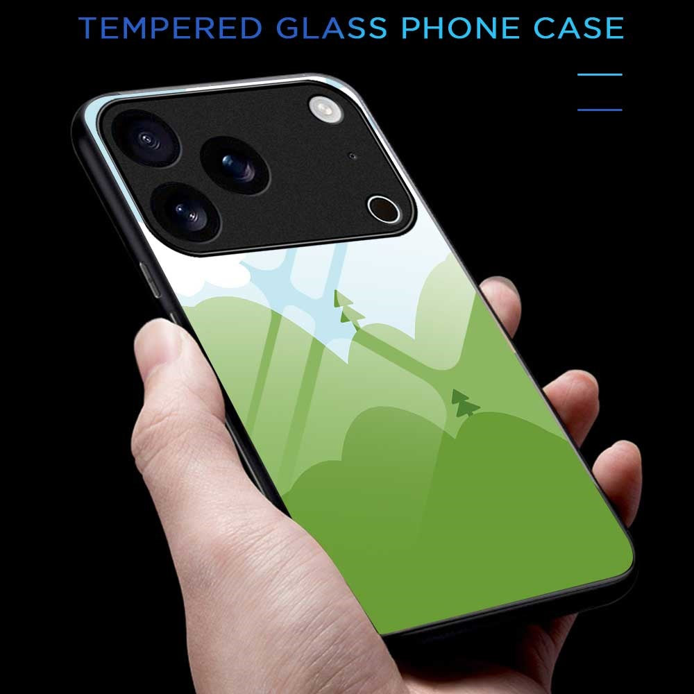 For iPhone 17 Pro Max Case PC TPU Tempered Glass Pattern Printing Slim Phone Back Cover - B0270