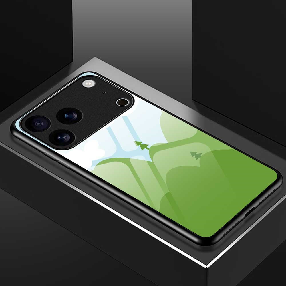 For iPhone 17 Pro Max Case PC TPU Tempered Glass Pattern Printing Slim Phone Back Cover - B0270